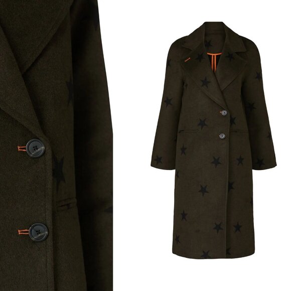 Avec Les Filles Forest Green & Black Star Print Raglan Coat XS - Picture 2 of 11